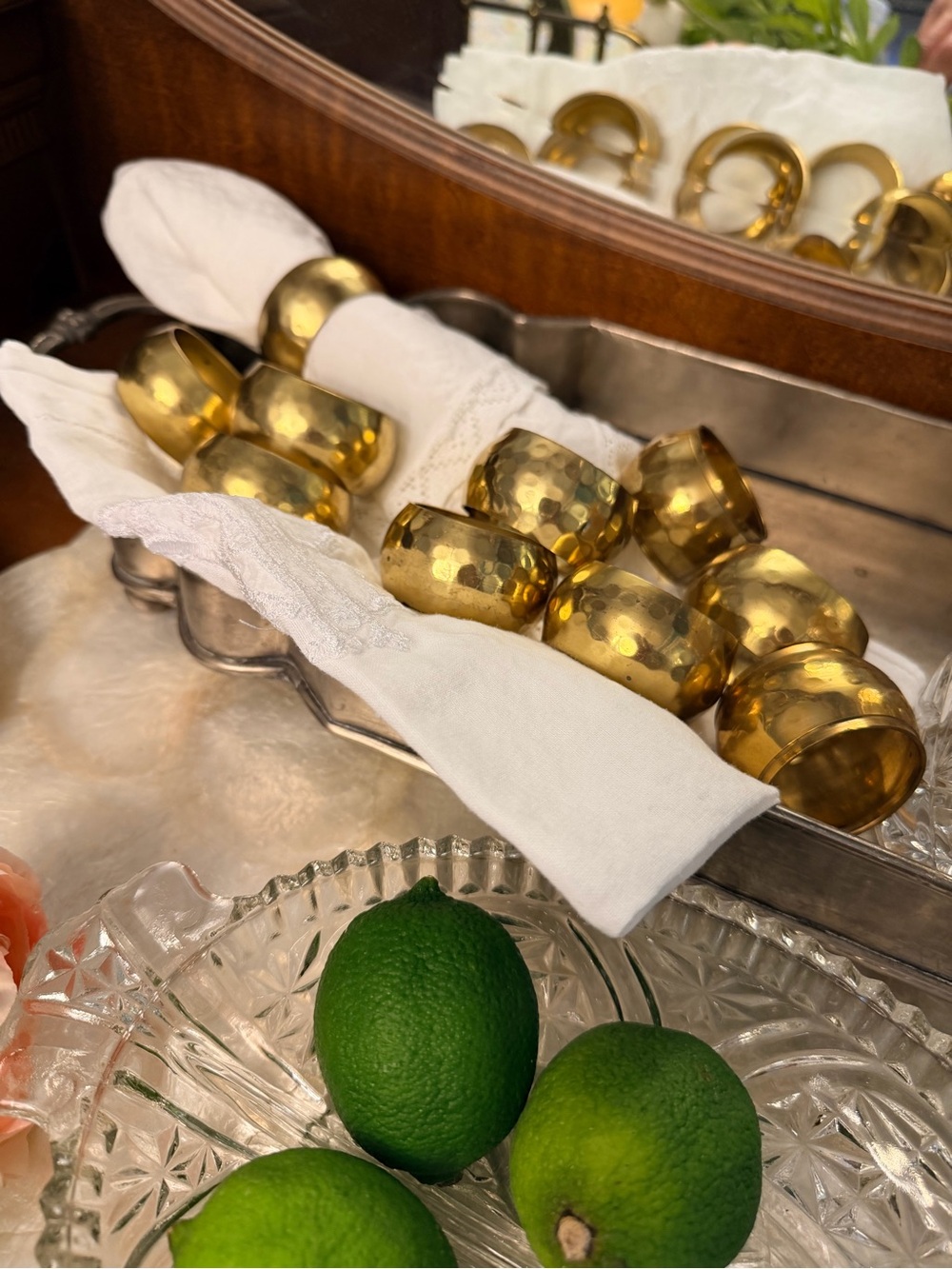 Set of 10 Vintage Hammered Brass Napkin Rings